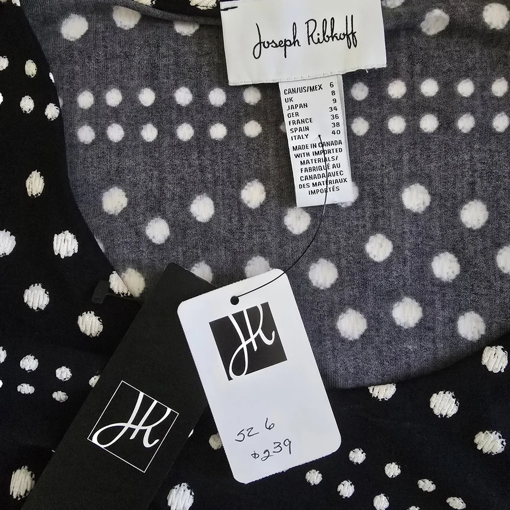 Joseph Ribkoff Black and White Dotted Midi Dress Size 6 NWT